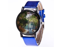 Relógio de quartzo unissex com pulseira de couro PU, azul casual e estiloso.