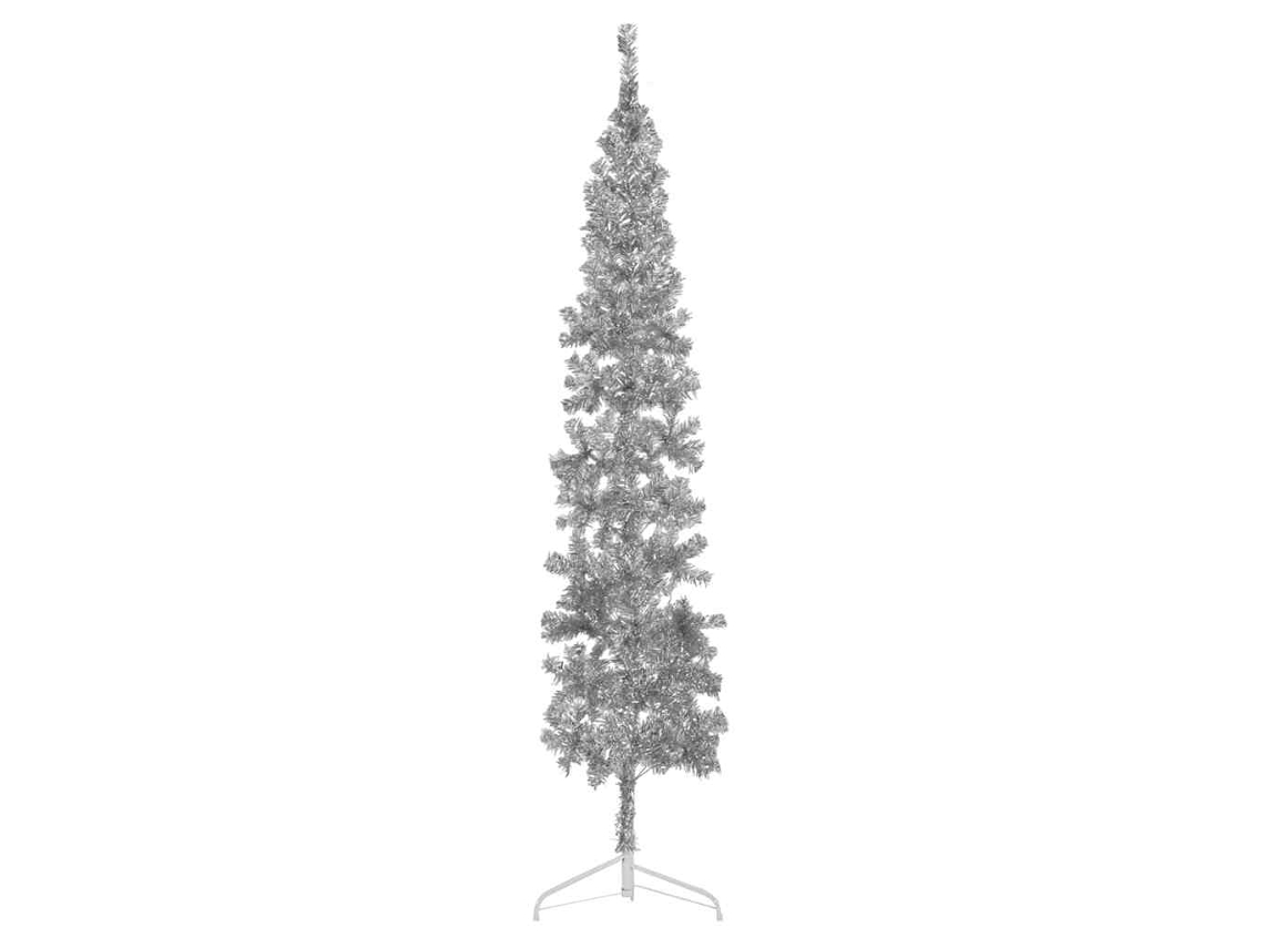 Vidaxl Meia Árvore De Natal Fina Com Suporte 210 Cm Prateado