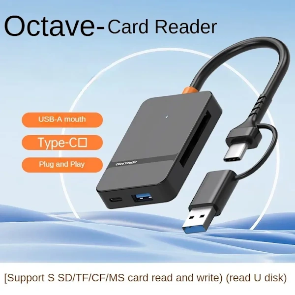 Leitor de Cartões Usb 3.0 8 em 1, Compatível com Sd, Microsd, Tf, Cf, Ms, U Disk e Compact Flash, para Notebooks AQUAFORGE (preto)