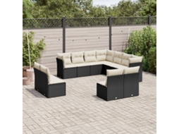 Vidaxl 11 Pcs Conjunto Sofás De Jardim C/ Almofadões Vime Pe Preto