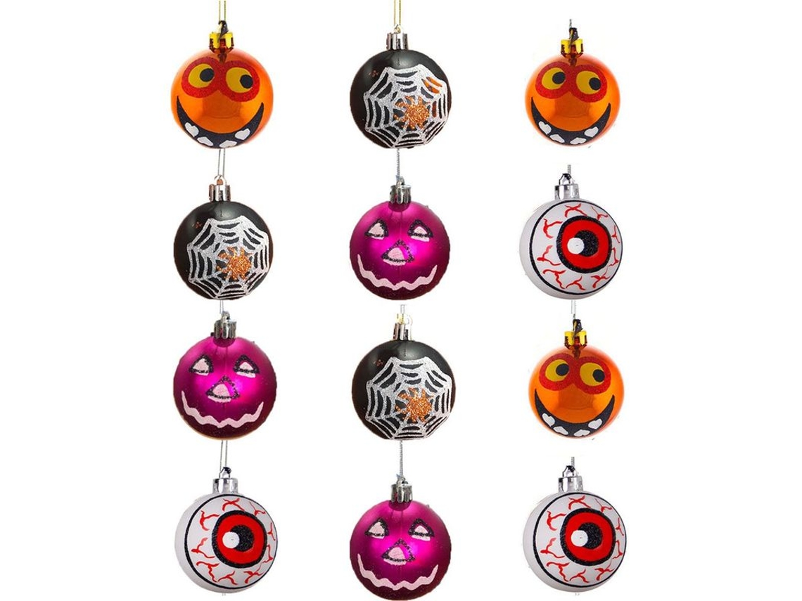 Conjunto de 12 Bolas Penduradas de Halloween com Abóbora e Morcego BRILVIBERA