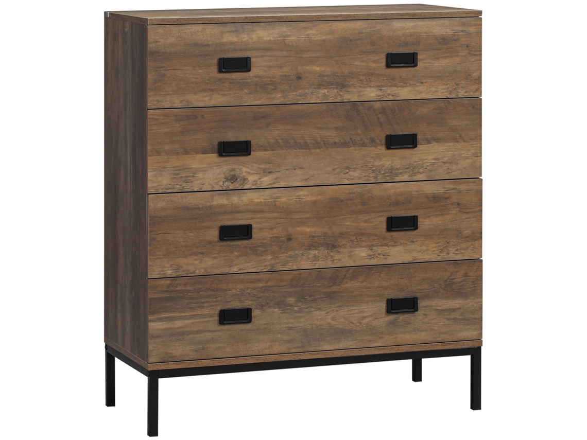 Cómoda 4 Gavetas Em Aglomerado E Metal Para Sala E Quarto, 80x39x95cm, Castanho