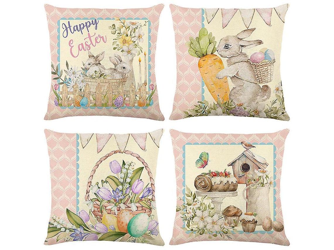 Rebe conjunto de 4 Capas de Almofada com Padrão de Coelhos e Flores, 45x45cm, Estilos Diferentes para Sofá, Carro e Lar