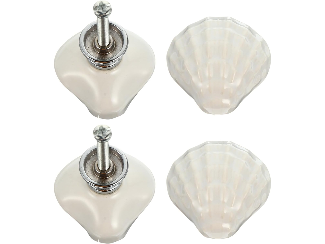 Toyandona 6-puxadores Em Cerâmica Formato De Concha Na Cor Clara Para Armários E Gavetas, Design Delicado E Elegante