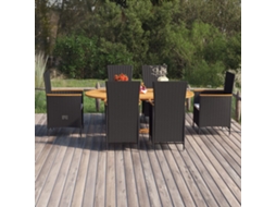 Conjunto De 7 Peças De Jantar Para Jardim Vime Pe Preto Dkd Home Decor