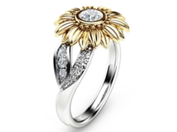 Anéis De Casal Design Girassol Com Cristal Tamanho 6