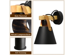 Vintage Retro Wall Light E27 Em Preto Iluminação De Parede Industrial Interna Em Madeira Couro Plástico Nettlife (sem Lâmpada)