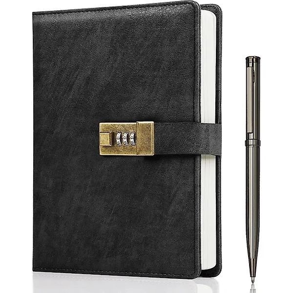 Agenda A5 Com Cadeado, Caderno De Couro Pu Com Senha, 240 Páginas E Caneta, Ideal Para Escrita, Escritório, Estudo E Viagens, Preta