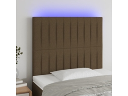 Cabecero con luces LED, tela, 100x5x118/128cm, marrón