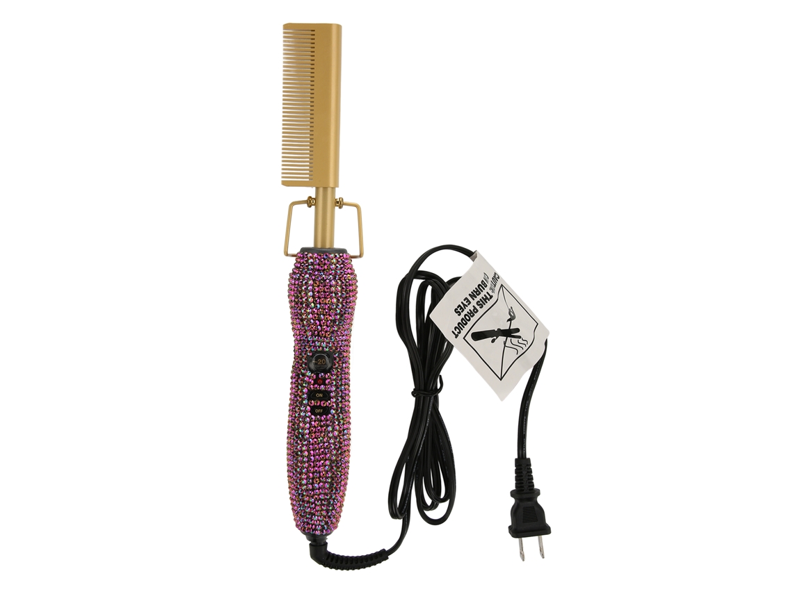 Pente elétrico 2026 para alisar e cachear cabelos, condução de calor uniforme, brilho roxo, plugue 110V (padrão americano) para uso doméstico e em salões de beleza.