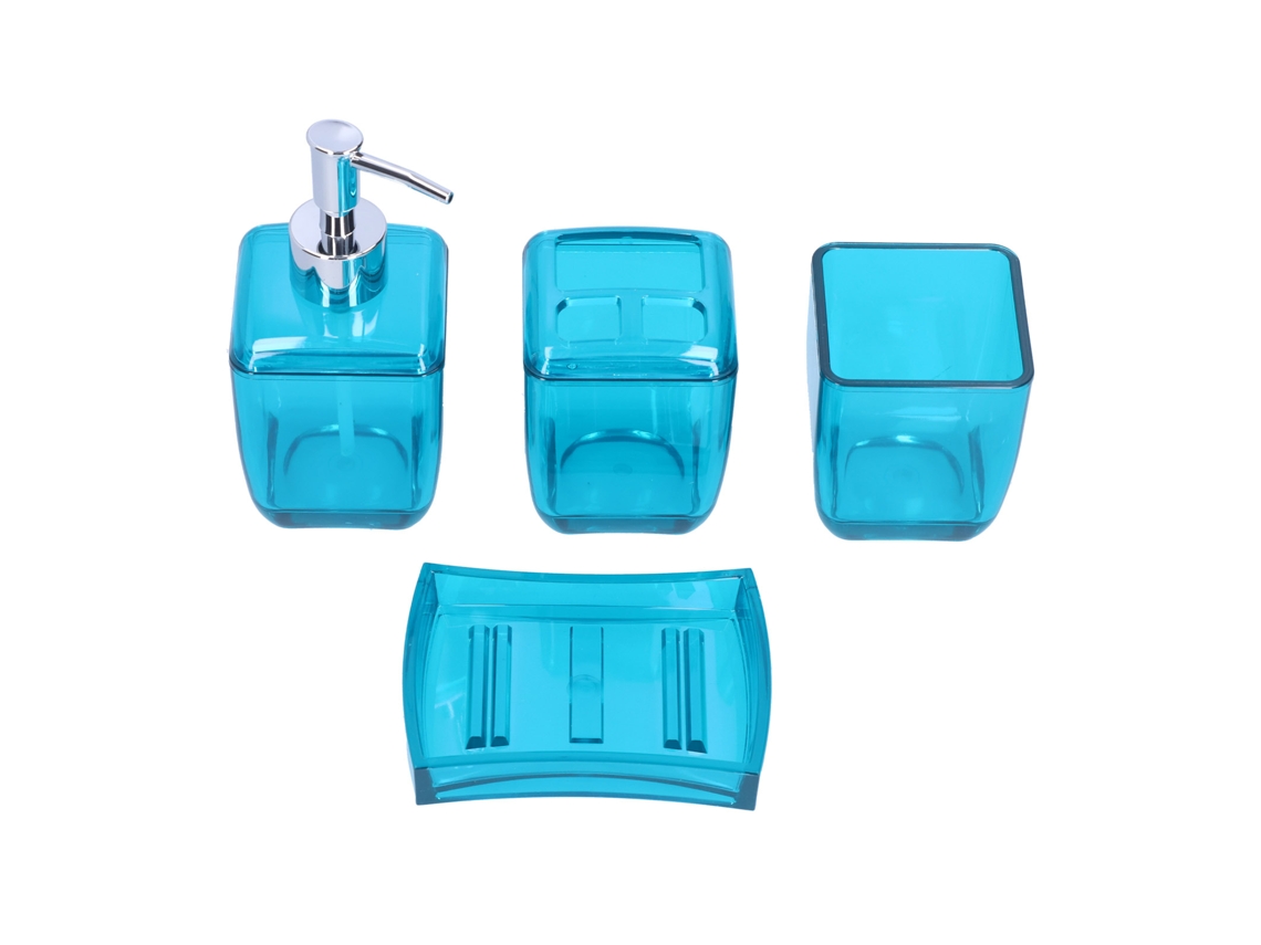 Conjunto de Banheiro 4 Peças Dispenser Sabão Porta escova Copo Prato de Sabão Azul Ps S/MARCA