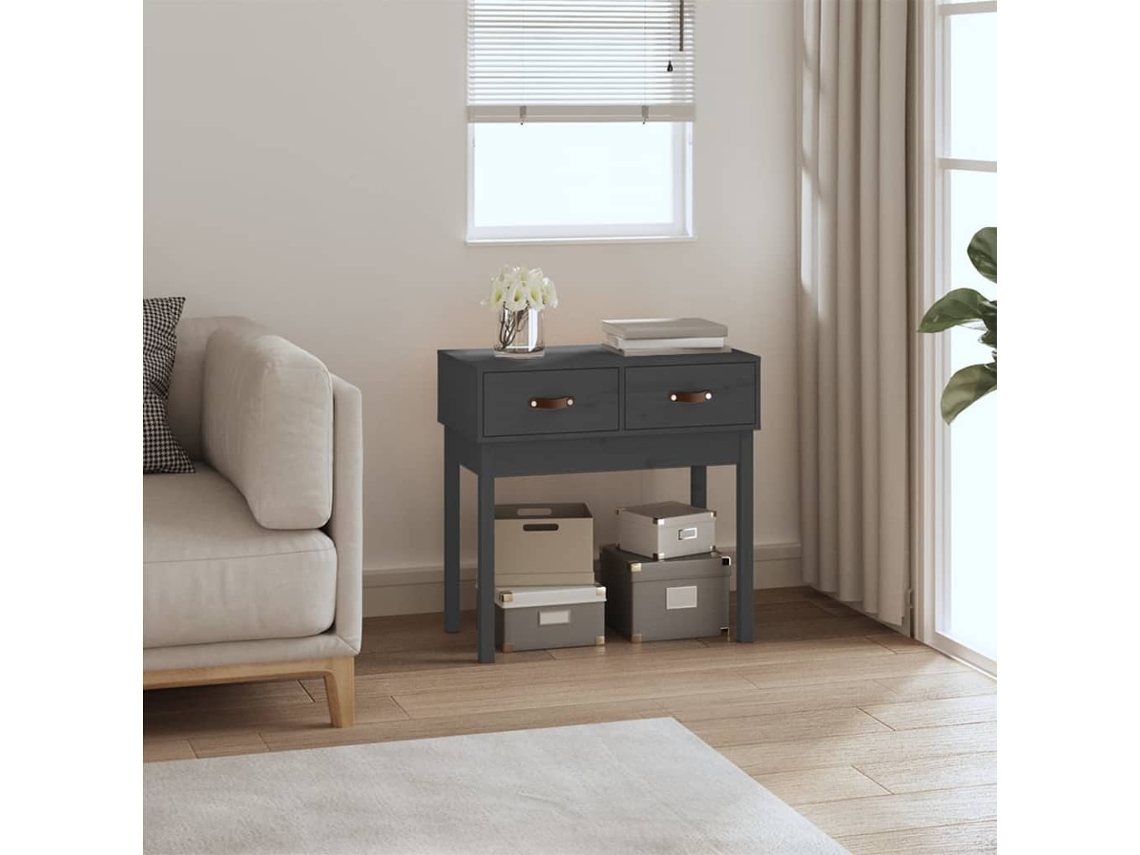 Vidaxl Mesa Consola 76,5x40x75 Cm Madeira De Pinho Maciça Cinzento