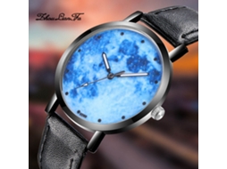 Relógio de pulso masculino casual de quartzo com pulseira de couro, mostrador analógico redondo, preto.
