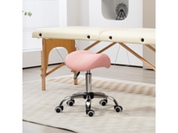 Taburete com Rodinhas, Cadeira de Trabalho com Altura Ajustável 49 61 Cm e Assento Ergonómico, 52x53x49 61cm, Rosa