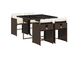 Conjunto de 5 Jantar para Jardim com Almofadões Vime Pe Castanho MAISON EXCLUSIVE