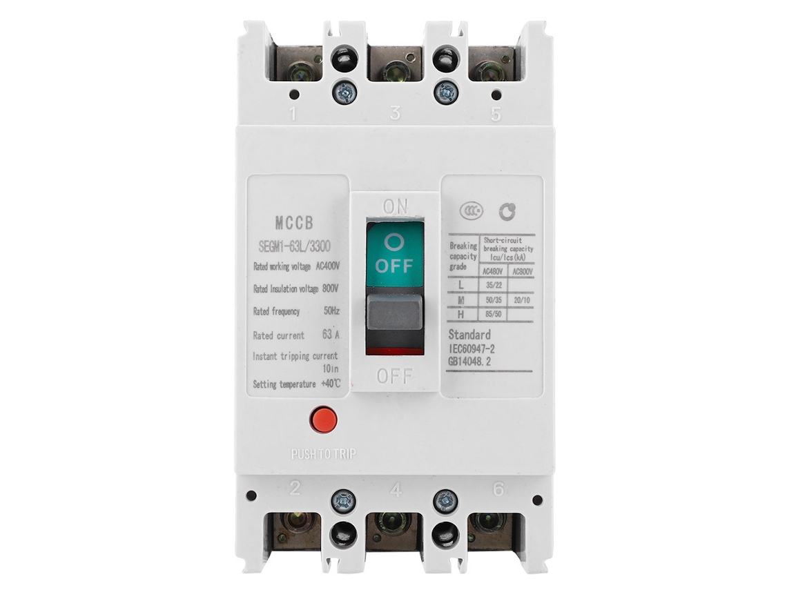 Interruptor de Circuito de Ar com Carcaça Plástica 3P 63A 400V para Proteção