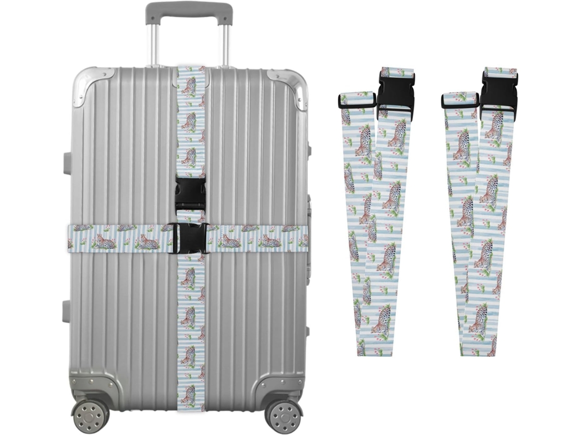Conjunto De 2 Cintas Bagagem Com Estampa Leopardo E Base Listrada Para Malas, Cintas De Viagem, Acessórios Para Cintos