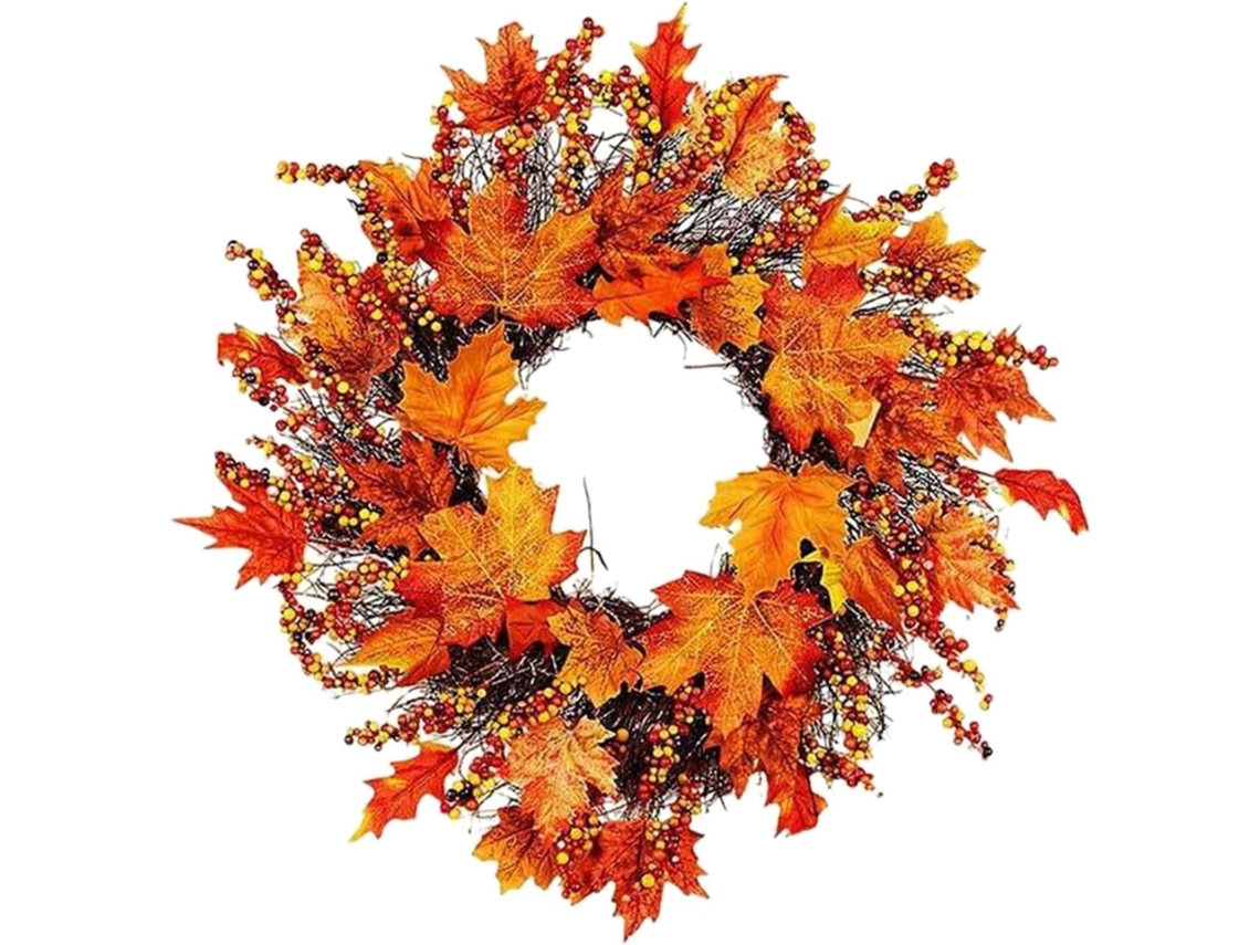 Guirlandas Outono Porta Entrada Guirlanda 45cm Decoração Parede Folhas Bordo Frutos Silvestres Varanda Interna GOKOCO