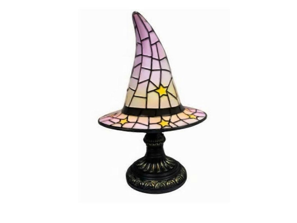 Abajur em formato de chapéu de bruxa com design místico e brilho quente - Decoração gótica e branca para o Halloween
