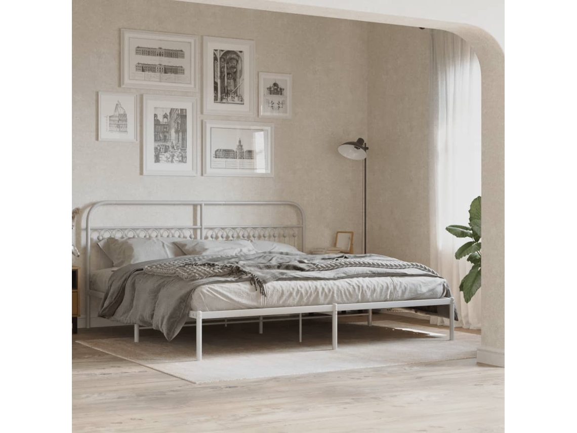 Vidaxl Estrutura De Cama Com Cabeceira 200x200 Cm Metal Branco