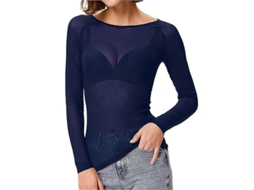 Camisa Transparente De Manga Longa Sem Costura Para Mulher Com Modelador De Braços Em Malha Casual Azul
