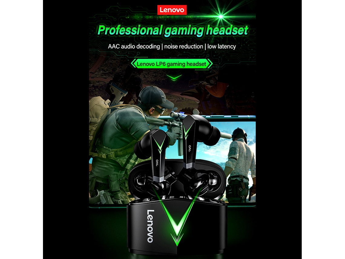 Fones De Ouvido Sem Fio True Wireless Bt Lenovo Lp6, Fones De Jogo E-sport, Latência Baixa De 65ms, Preto