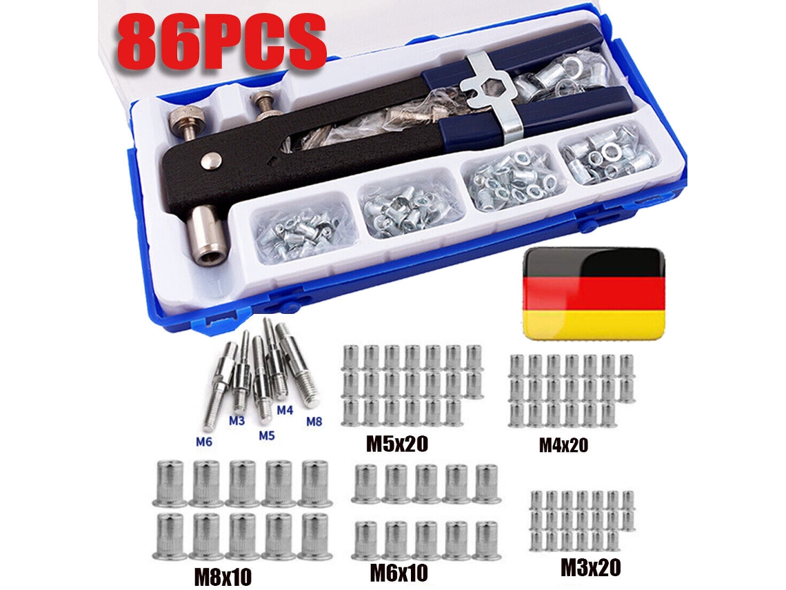 Conjunto De 86 Porcas Rebite Com Rosca M3-m8 E Alicate Para Rebite. -aquaforge
