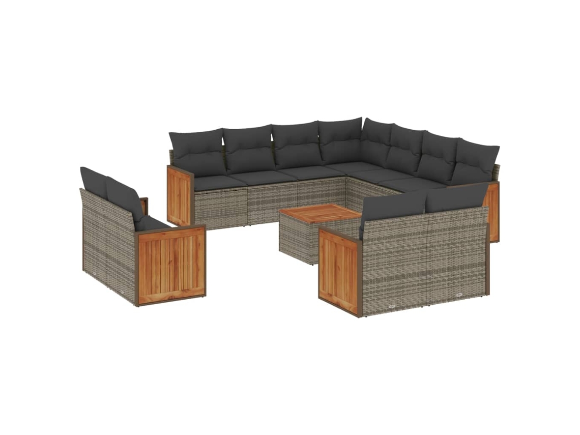 Conjunto de 12 Sofás de Jardim com Almofadões Vime Pe Cinzento MAISON EXCLUSIVE