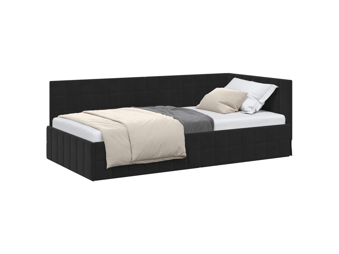 Cama De Solteiro | Camas Para Quarto | Estrutura De Cama De Canto Preto 100 Cm X 200 Cm Veludo
