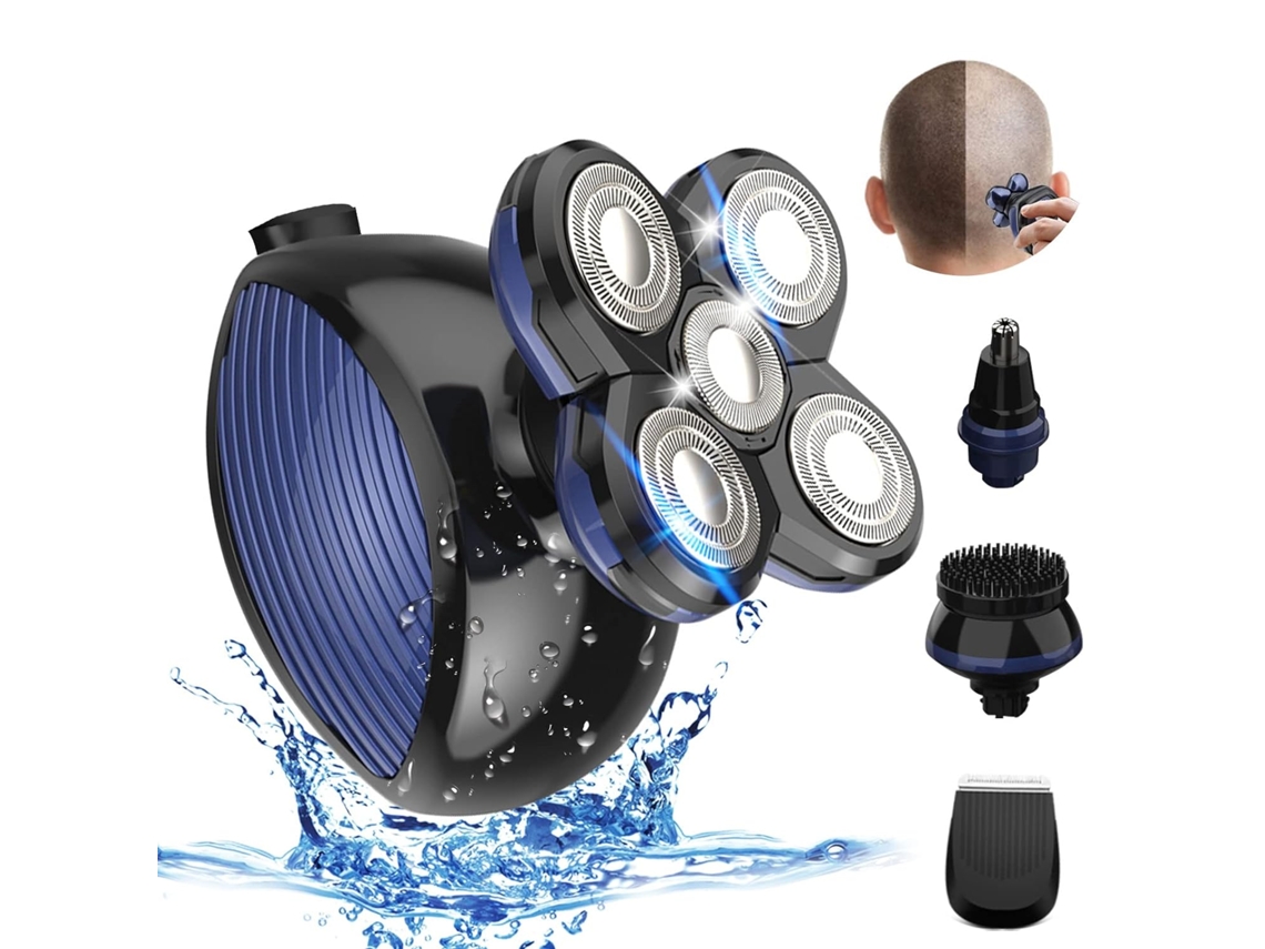 Barbeador Elétrico Masculino Barbeador Elétrico 5 em 1 Barbeador de Cabeça Carecas Barbeador Rotativo À Prova D'Água Seco Úmido Usb, JEDBESETZT