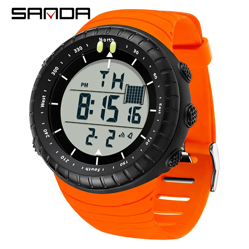 Relógio Digital Masculino MDUG à prova d'água para esportes ao ar livre, mostrador grande, despertador (laranja e branco)