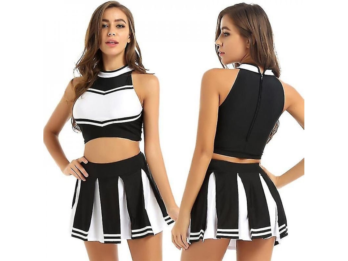 2026 traje de Cheerleader para Mulher Uniforme Adulto Vestido Outfit Ths Top e Saia Elástica XL Negro