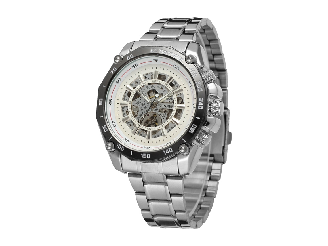 Relógio de pulso masculino automático em aço inoxidável com pulseira, resistente à água (branco)