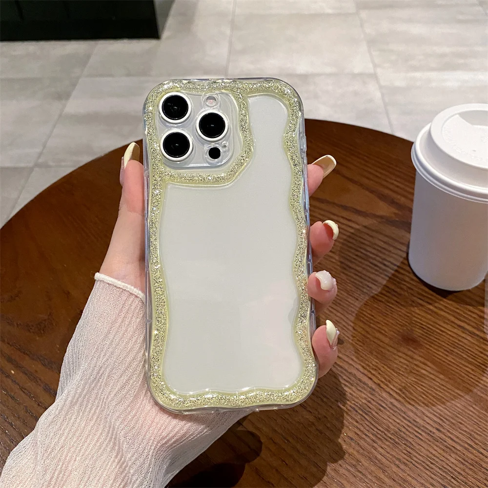 (iphone 16 Plus, Amarelo) Capa De Celular De Silicone Macia Com Borda Ondulada Brilhante E Charmosa Para Iphone