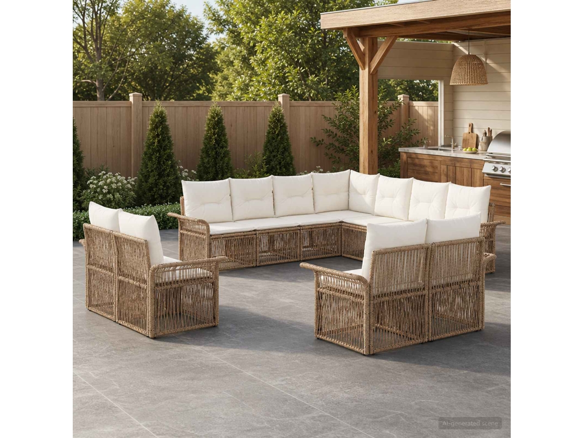 Vidaxl Conjunto De Sofá De Jardim 11 Unid. Bege E Branco Creme Vime Pe