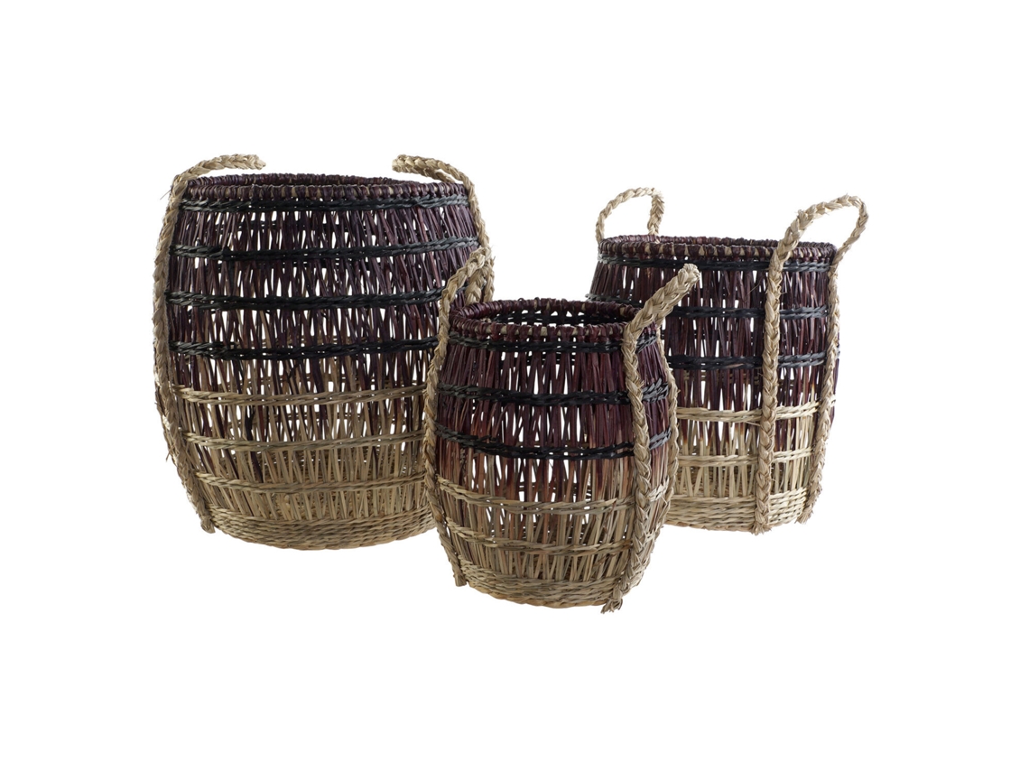 Conjunto de 3 Cestos de Junco Natural Lilás, 39x39x41cm ALEXANDRA HOUSE LIVING