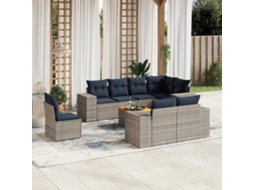 Vidaxl Conjunto De Sofá De Jardim De 9 Peças Com Almofadas Em Rattan Sintético Cinza