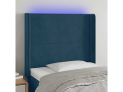 Vidaxl Cabeceira Cama C/ Luzes Led Veludo 83x16x118/128 Cm Azul-escuro