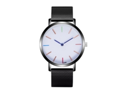 Relógio de pulso masculino Zhoulianfa com mecanismo de quartzo, pulseira de malha e mostrador redondo simples (preto)
