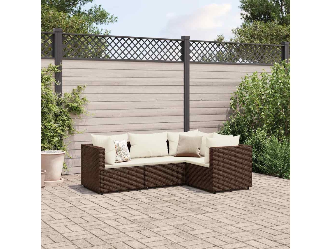 Vidaxl 4 Pcs Conjunto Lounge Jardim C/ Almofadões Vime Pe Castanho