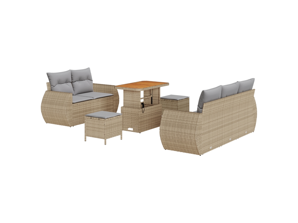 Conjunto 8 Sofá De Jardim Vidaxl Bege Vime Pe (90 X 55 X 71 Cm)