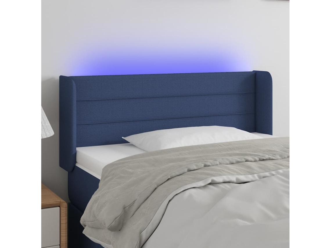 Vidaxl Cabeceira De Cama C/ Luzes Led Tecido 93x16x78/88 Cm Azul