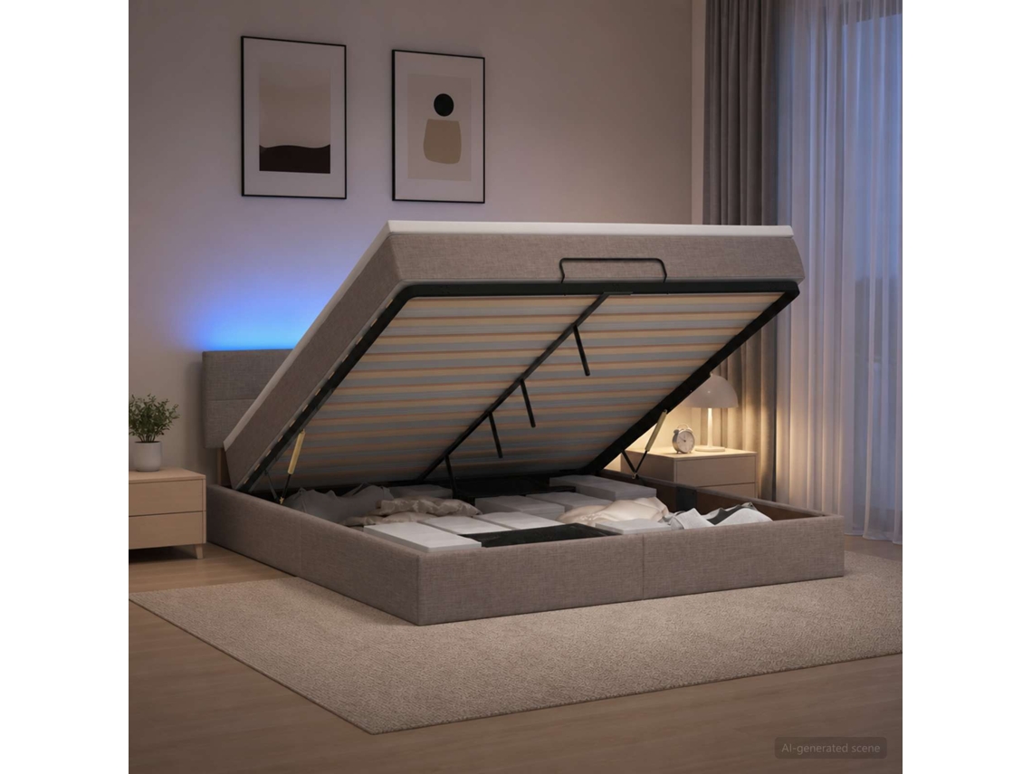 Vidaxl Cama Ottoman Com Colchão E Led Cinzento-acastanhado Tecido