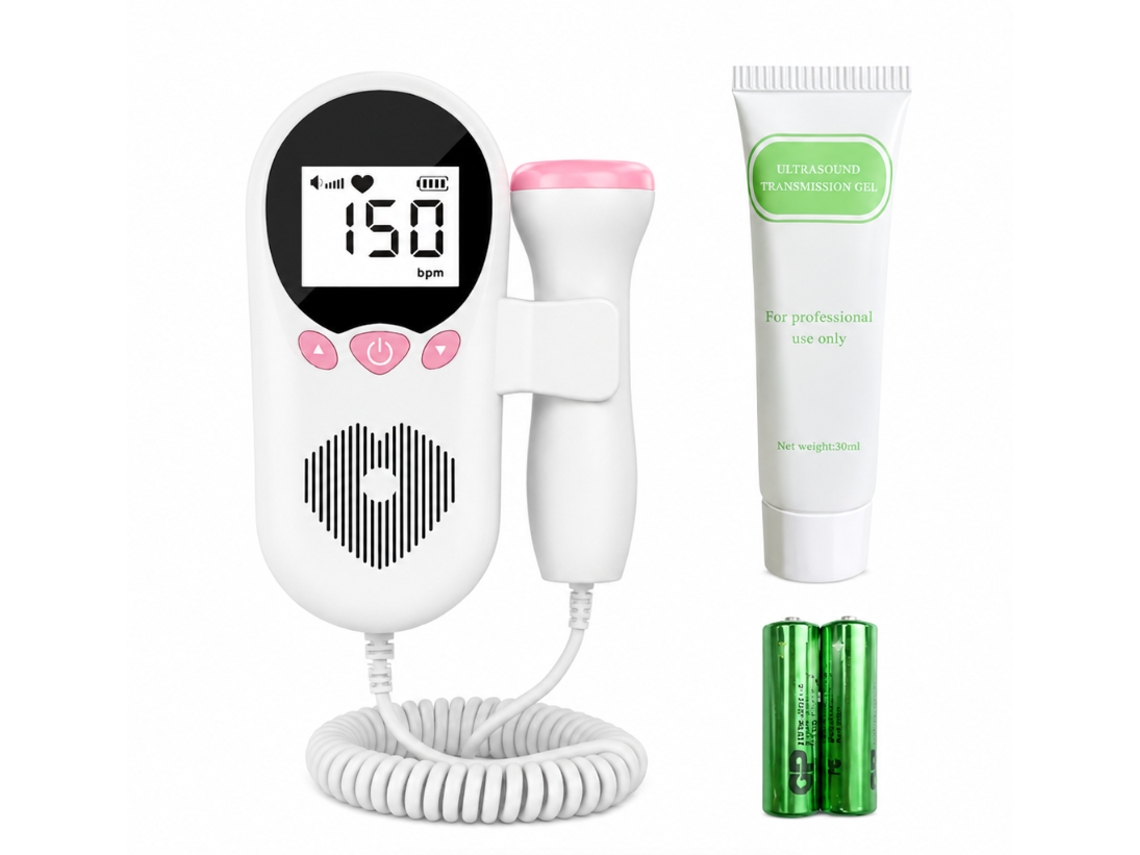 Monitor Fetal Doppler Rosa Kit Completo com 30ml Gel, Bateria Alcalina, Seguro YANYXR