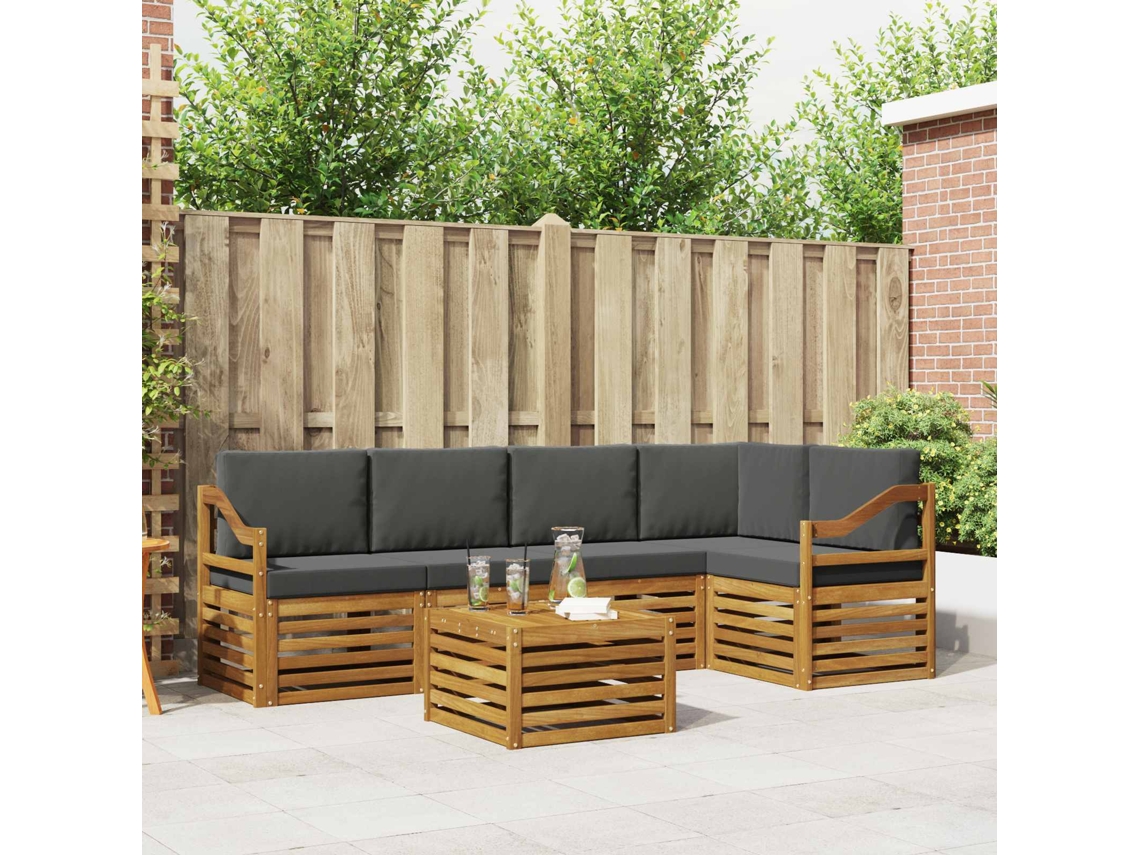 Vidaxl Conjunto De Sofás Para Exterior 6 Unid. Natural E Antracite