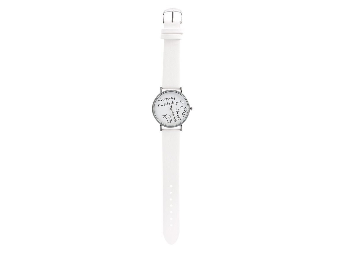 Relógio de Pulso Analógico de Quartzo com Pulseira Pu Branca e Design Elegante de Palavras e Números