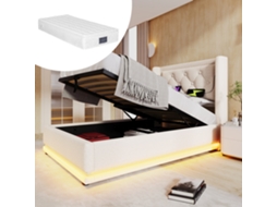 Cama Solteiro 90x200cm Bege Armário Hidráulico Led Usb-c Colchão