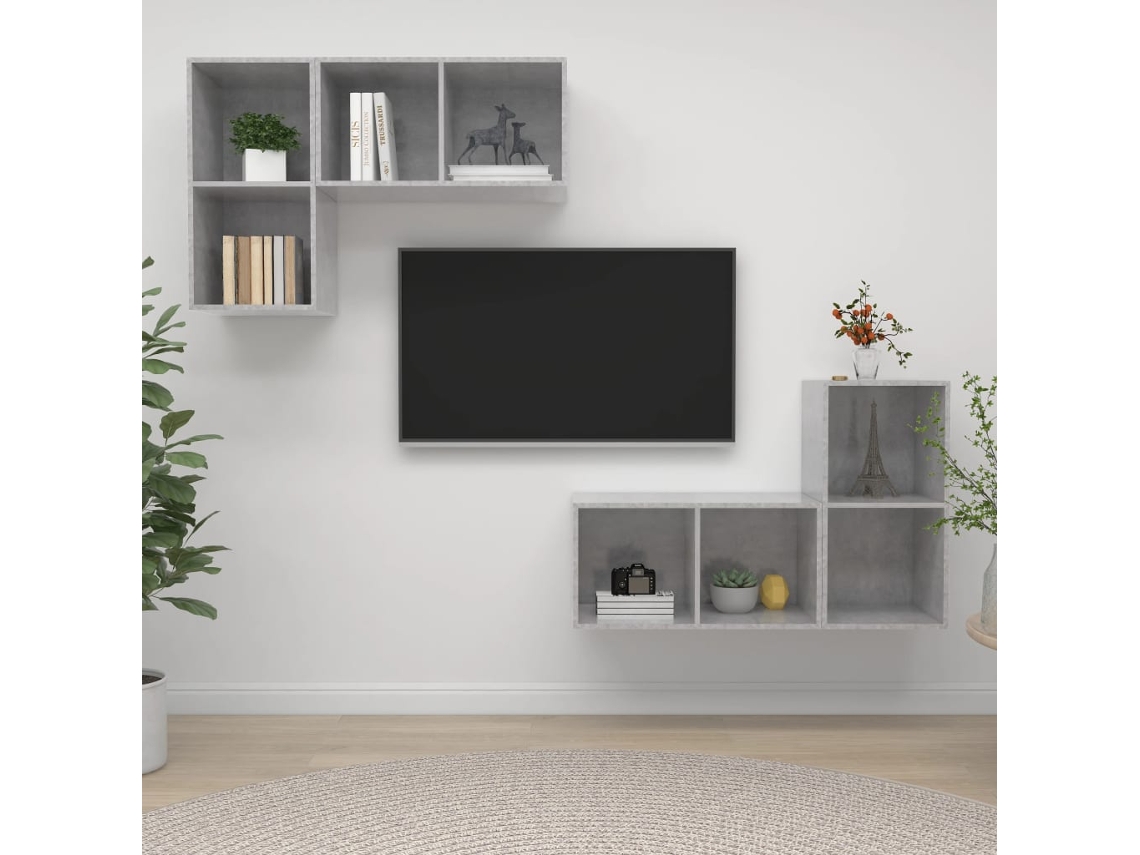 Vidaxl Armários De Parede Para Tv 4pcs Derivados Madeira Cinza Cimento