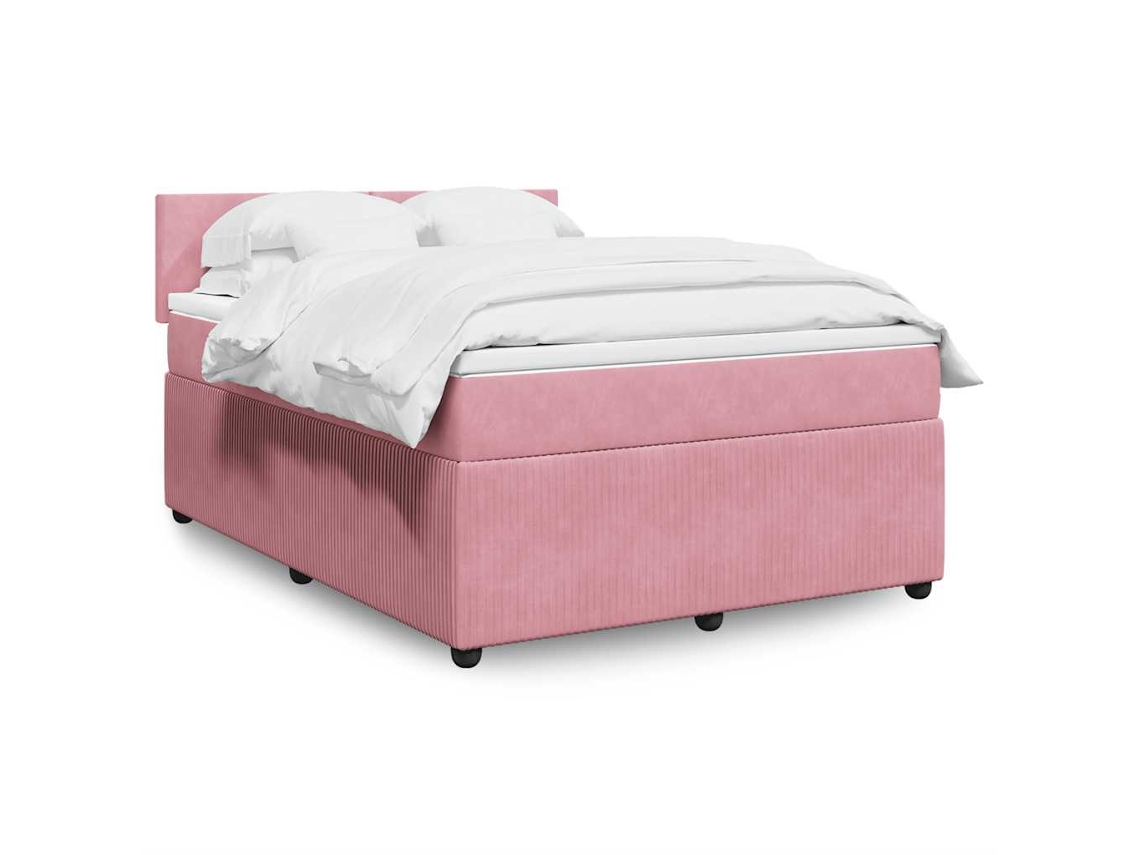 Vidaxl Cama Com Molas/colchão 140x200 Cm Veludo Rosa
