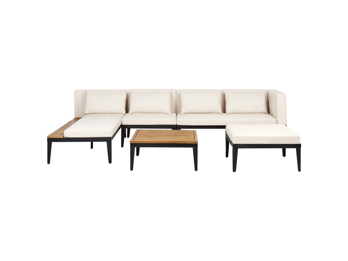 Conjunto De Sofá Y Mesa Beliani Bracciano De Madera De Acacia Certificada Beige 320x180x79